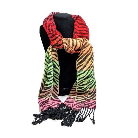 Colorful  Soft Fridged Zebra Design Scarf 12x68 Inches  Autumn/Winter 8g - Picture 1 of 6